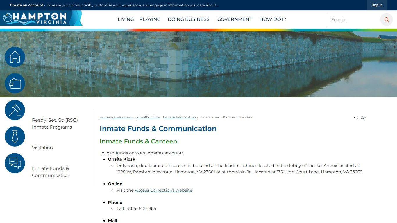 Inmate Funds & Communication | Hampton, VA - Official Website