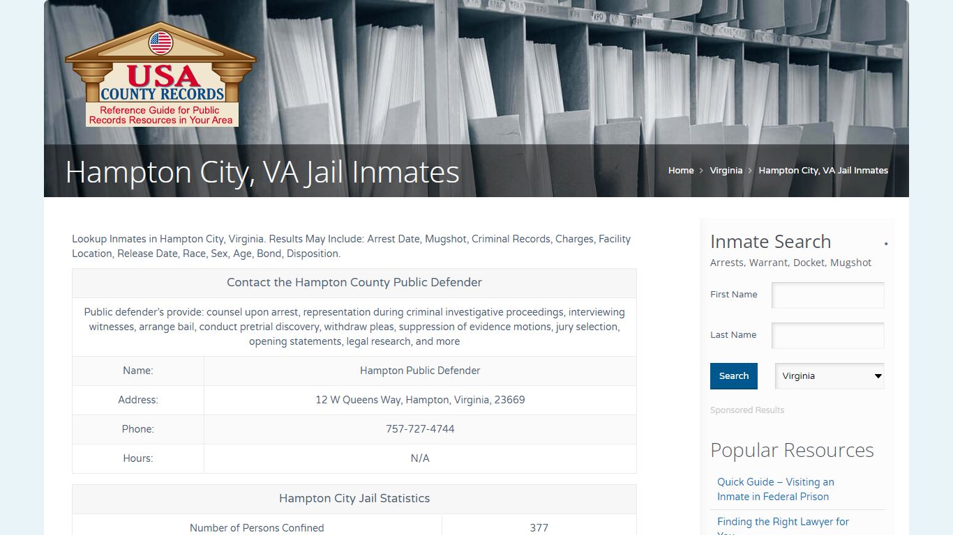 Hampton City, VA Jail Inmates | Name Search